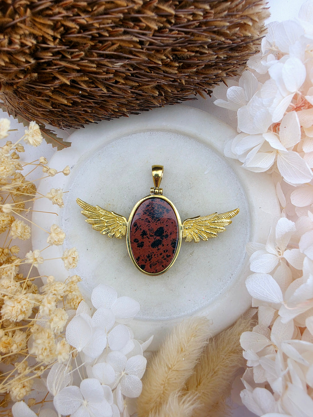 Mahogany Obsidian Anahata Brass Pendant