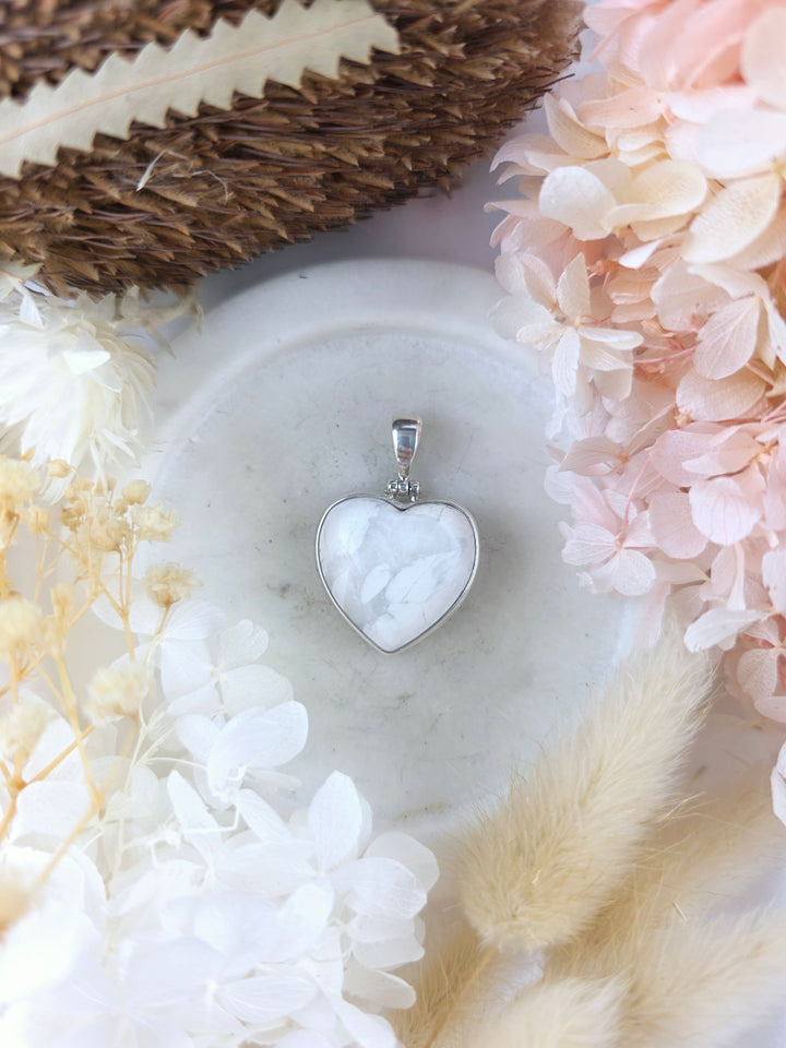 Howlite Heart Silver Pendant