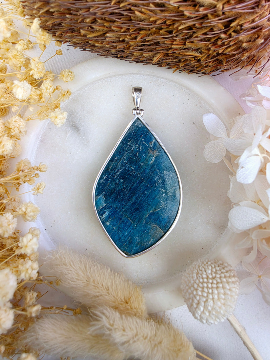 Blue Apatite Dragon Silver Pendant - Motivated & Inspired