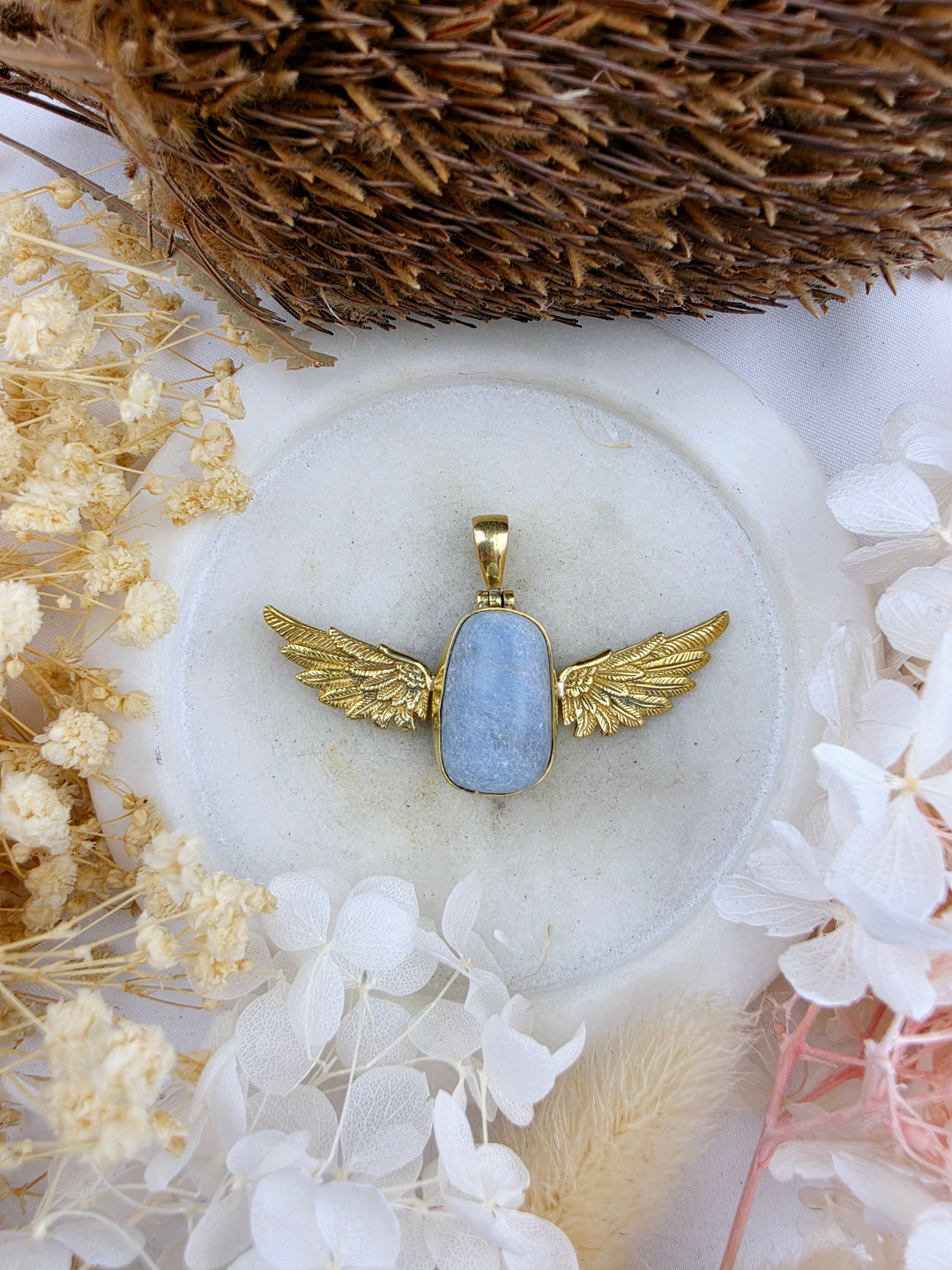Angelite Anahata Brass Pendant