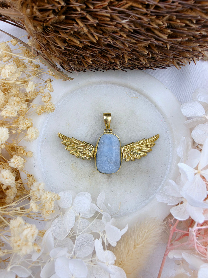 Angelite Anahata Brass Pendant