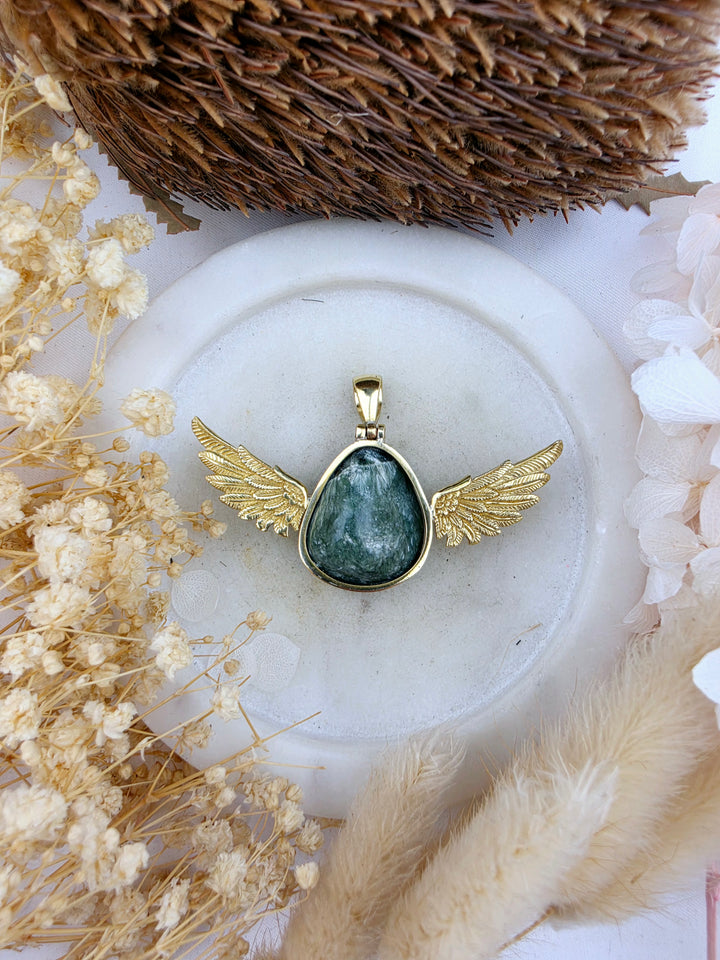 Seraphinite Anahata Brass Pendant