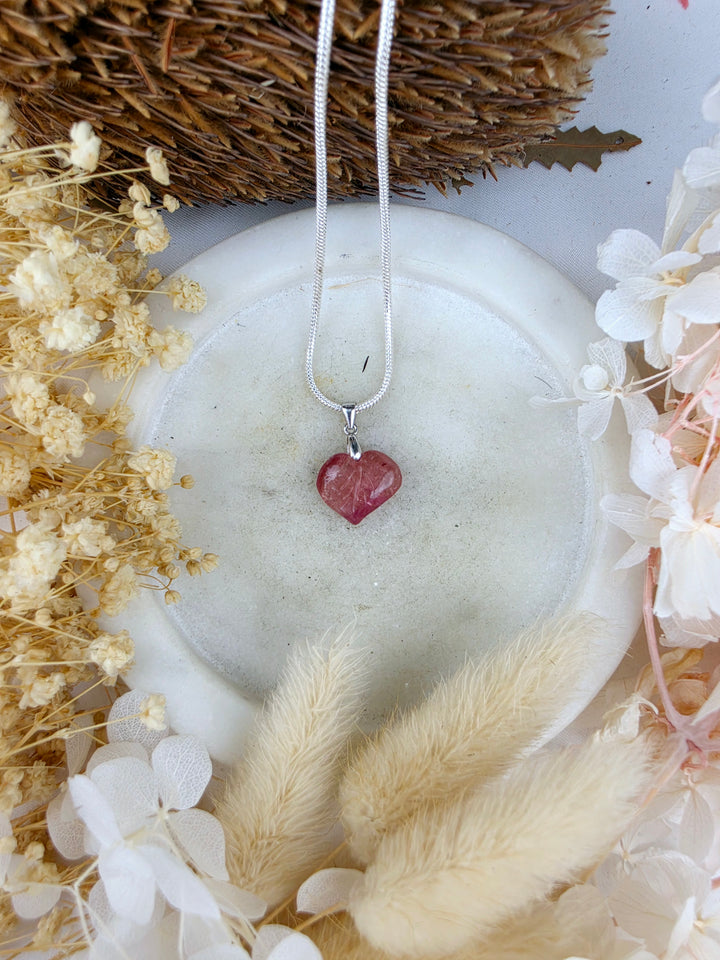 Pink & Orange Tourmaline Heart Silver Pendant