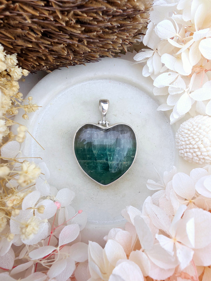 Rainbow Fluorite Heart Silver Pendant