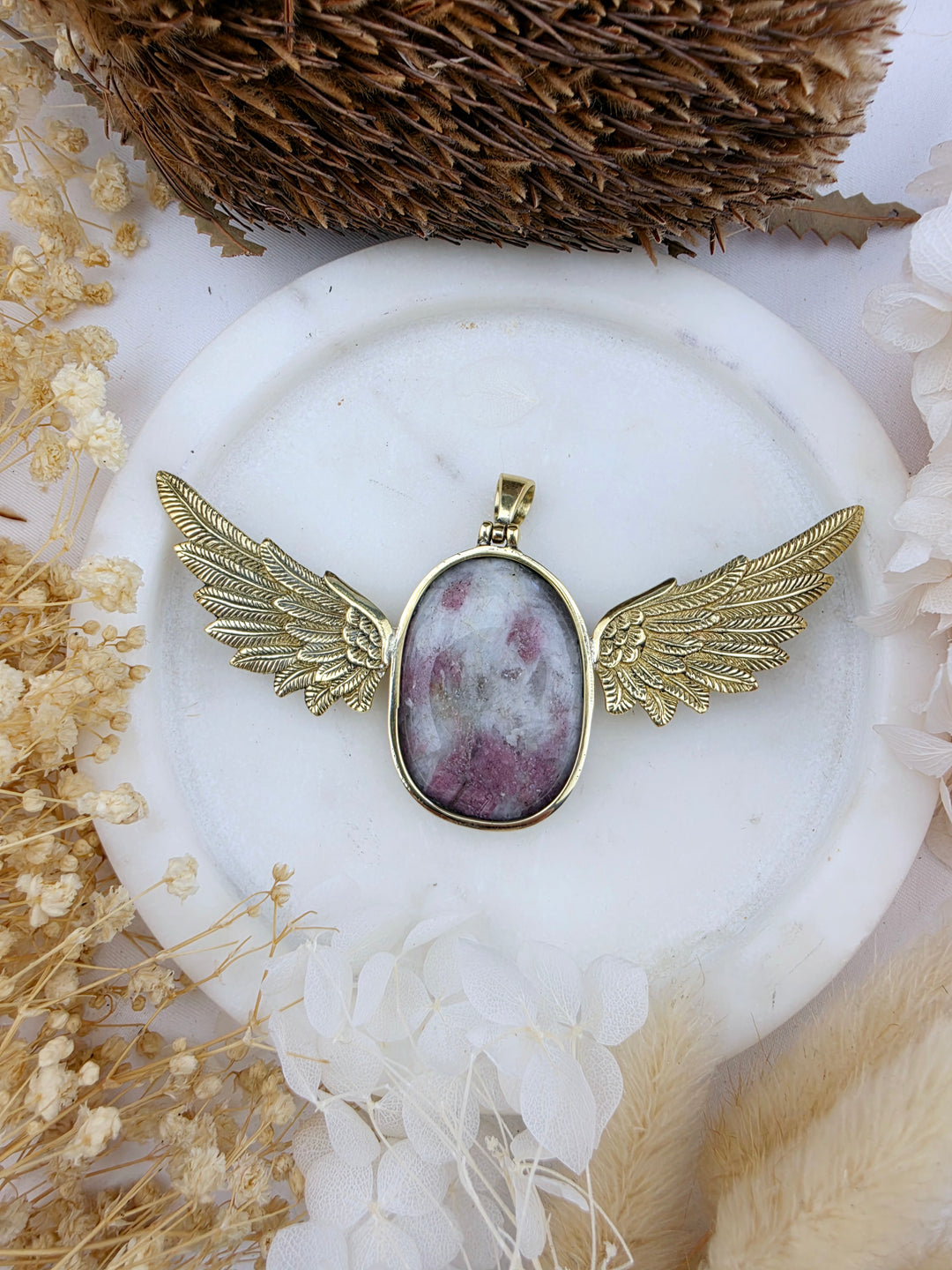 Pink Tourmaline Anahata Brass Pendant