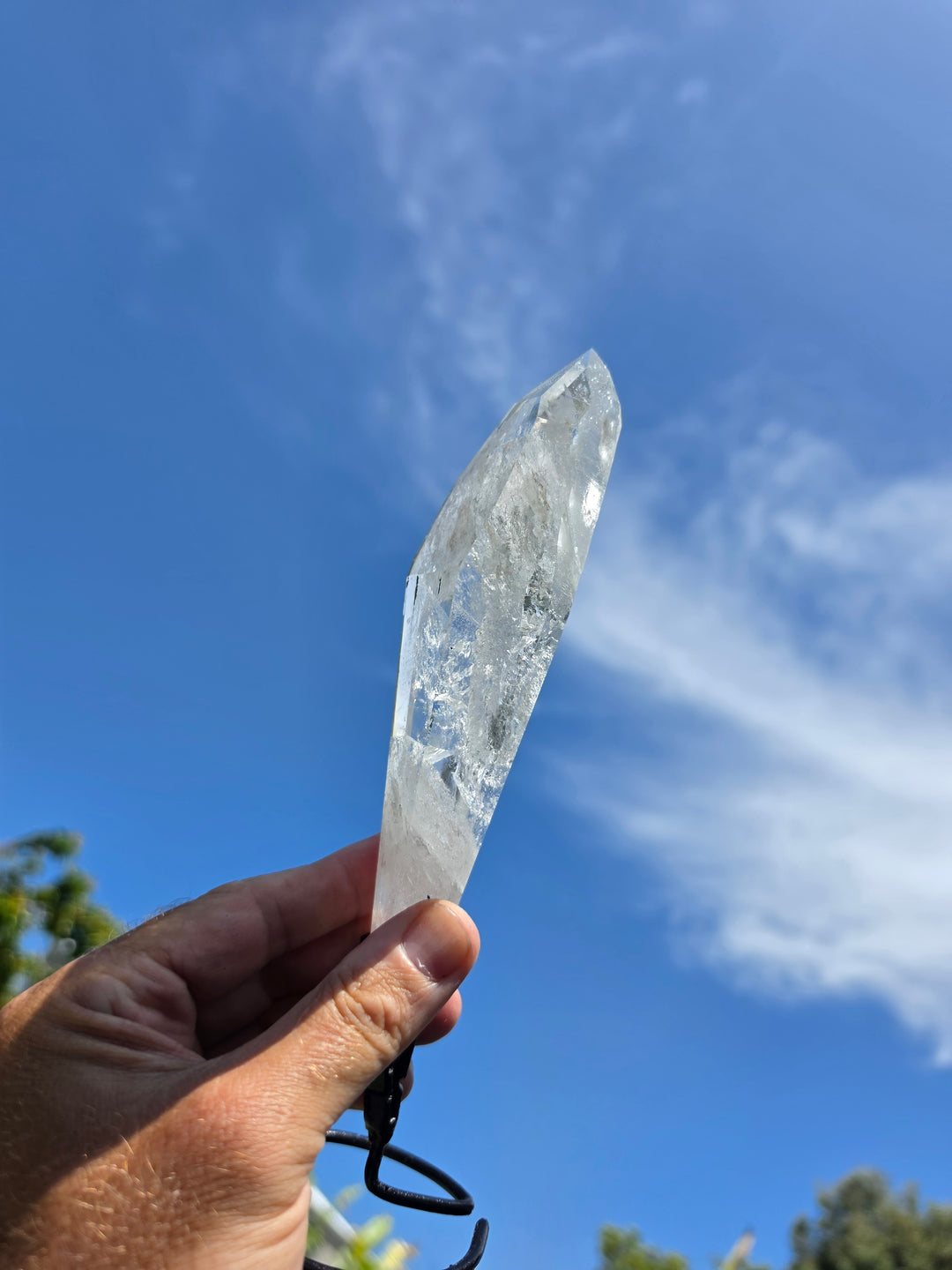 Lemurian with Black Chlorite Phantom Quartz with Metal Stand - Ancient Wisdom