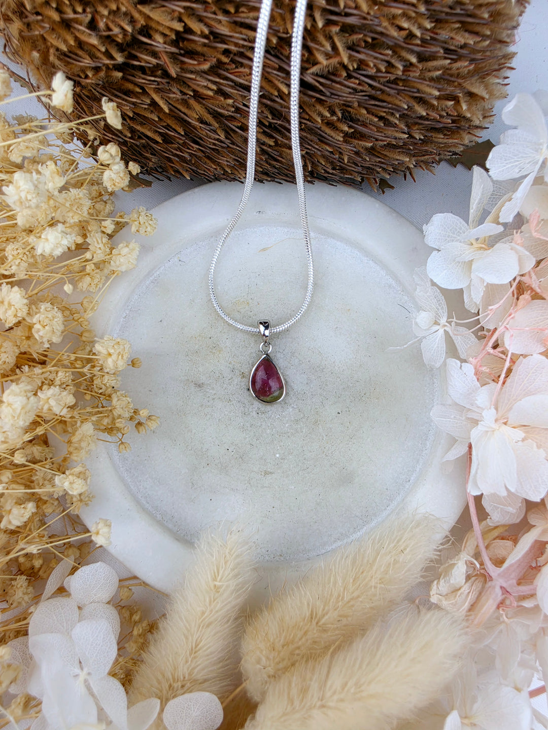 Watermelon Tourmaline Silver Pendant