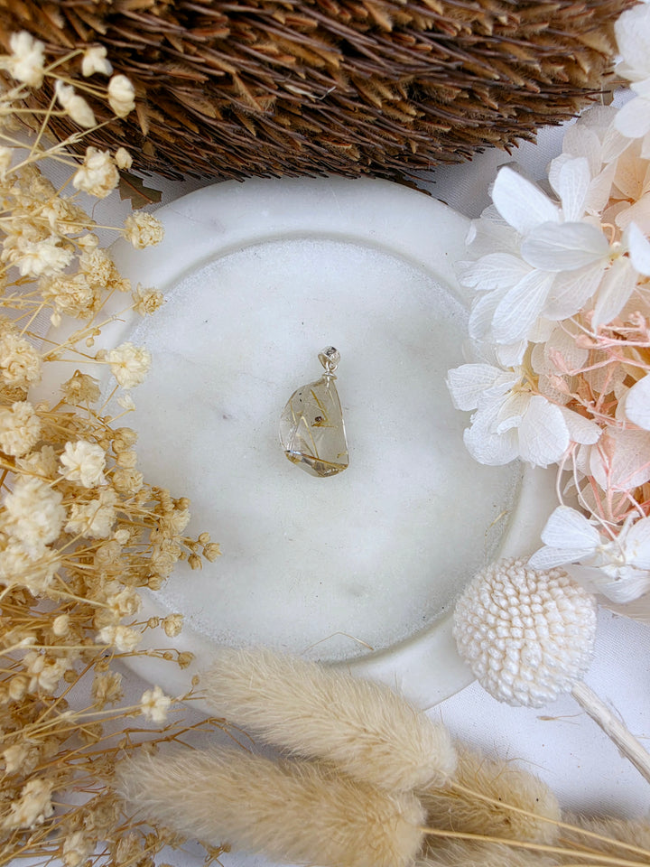 Golden Rutilated Quartz Silver Pendant
