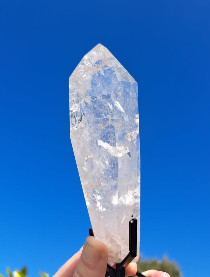 Lemurian Seed Laser Quartz In Metal Stand