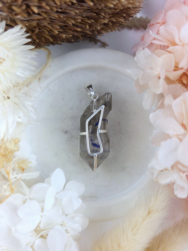 Clear Quartz with Enhydro Moving Bubbles Double Terminator Silver Pendant