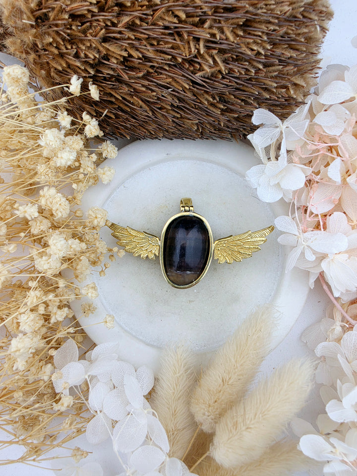 Rainbow Fluorite Anahata Brass Pendant