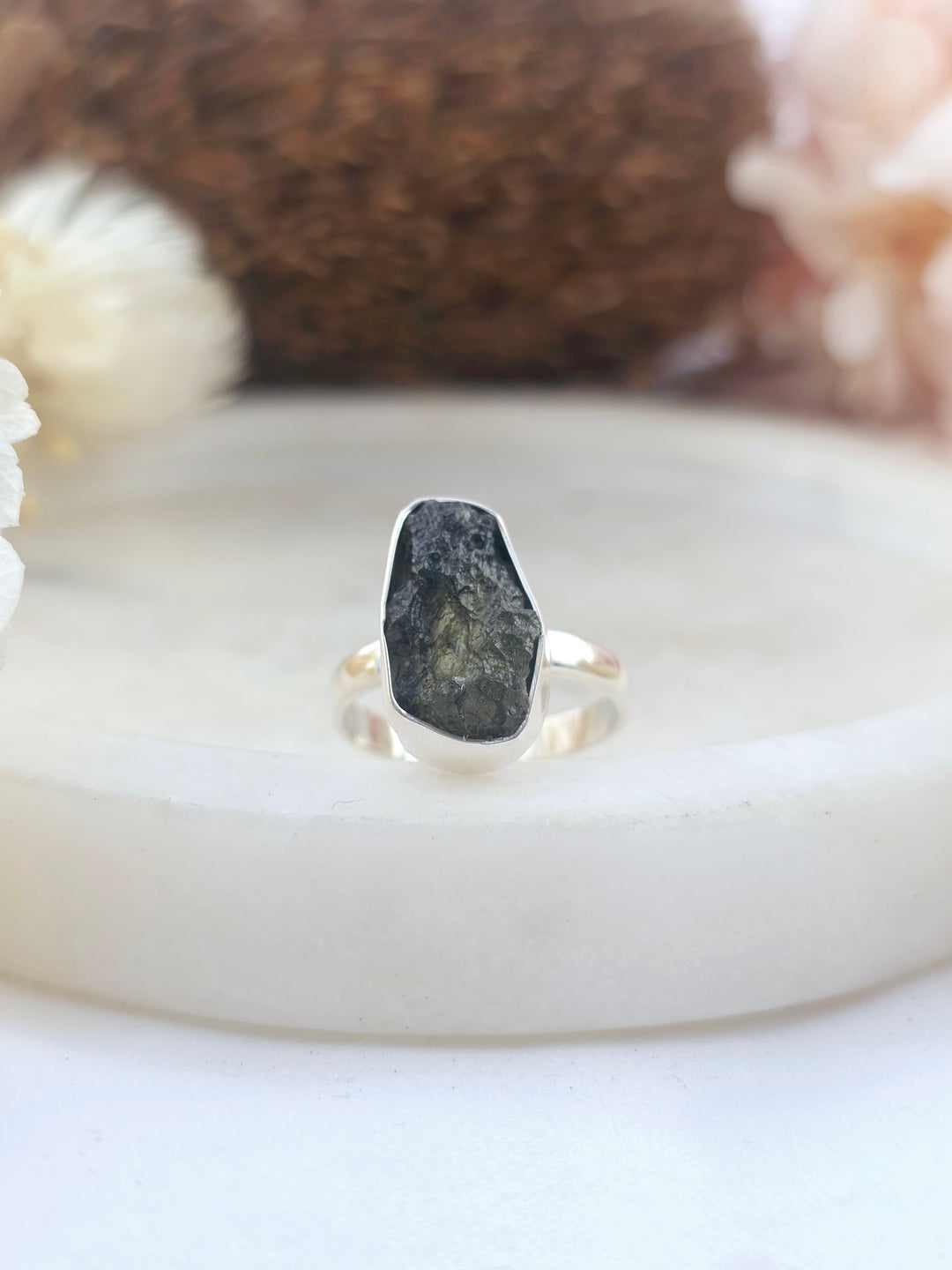 Moldavite Silver Ring - Size 8