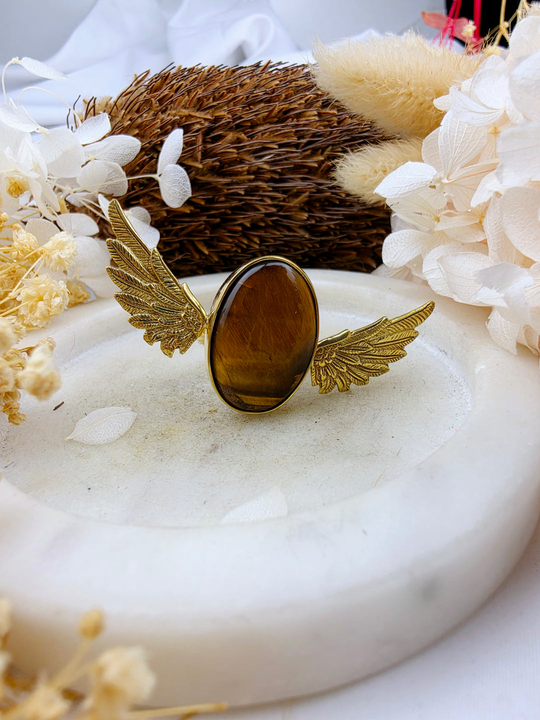 Tigers Eye Anahata Brass Ring