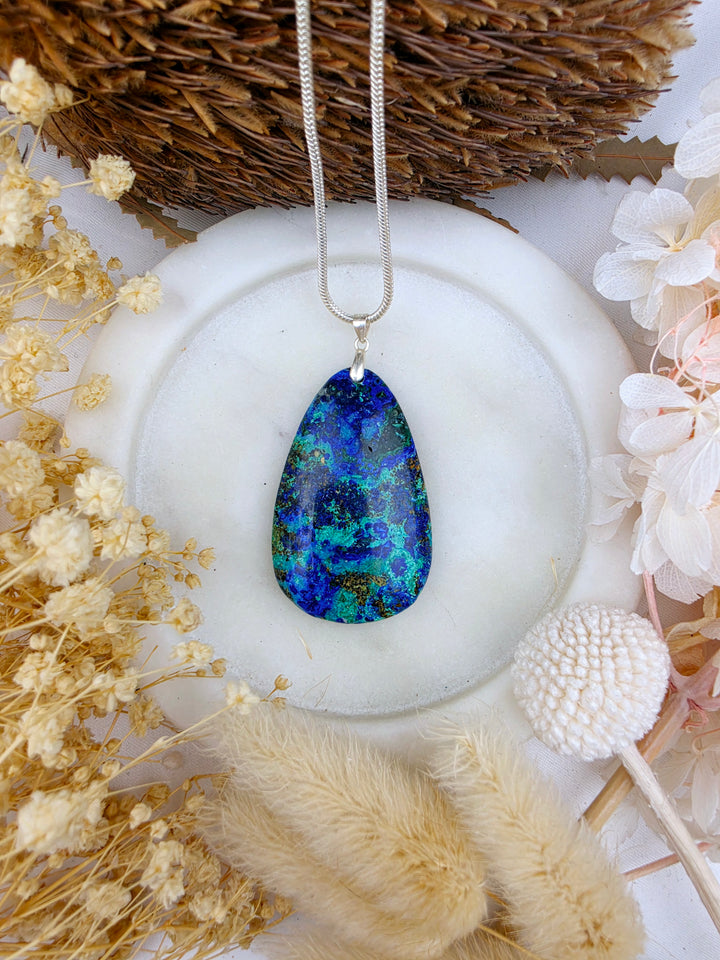 Azurite Malachite Tear Drop Silver Pendant