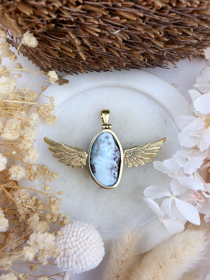 Larimar Anahata Brass Pendant