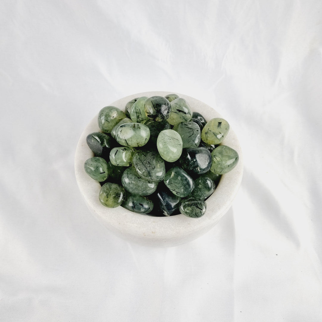 Prehnite with Black Tourmaline Tumbleds