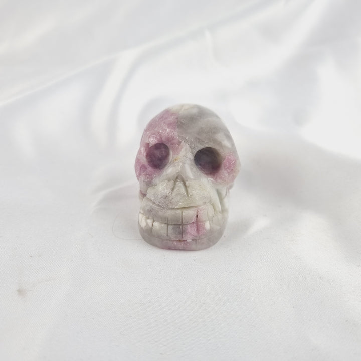 Pink Tourmaline in Quartz Skull