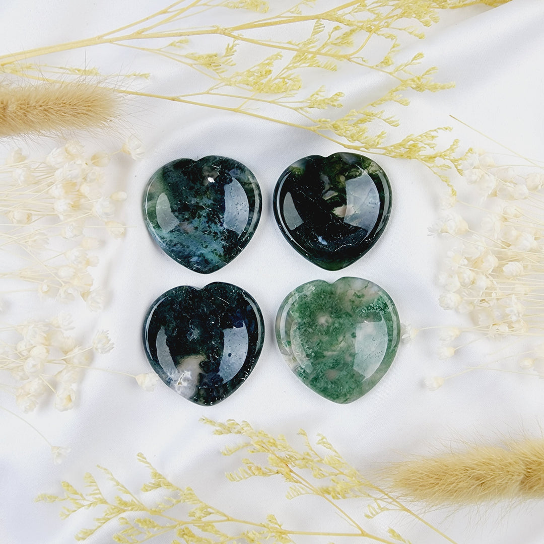 Moss Agate Heart Worry Stone