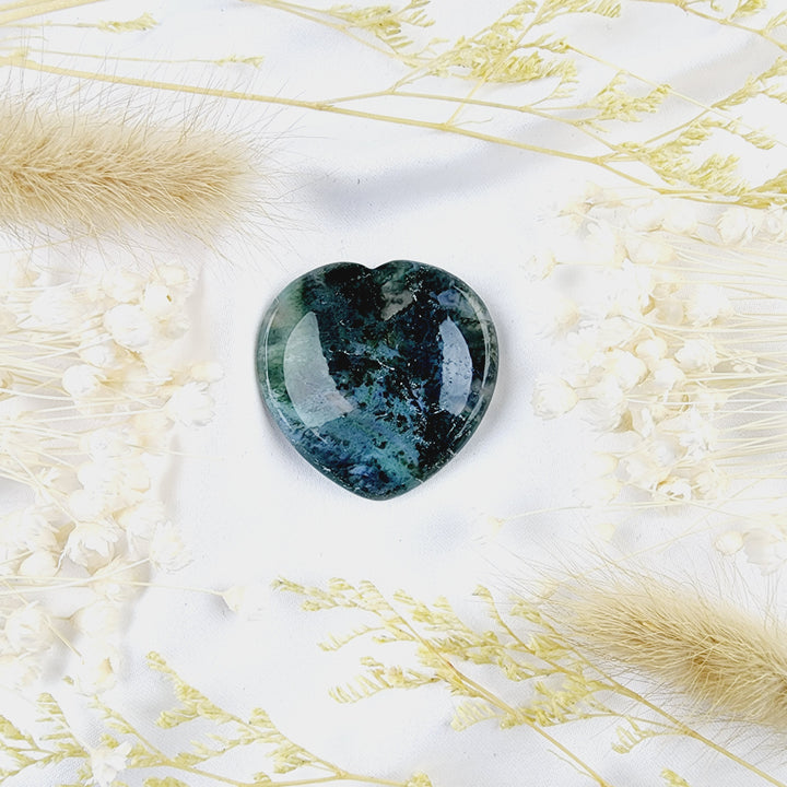 Moss Agate Heart Worry Stone