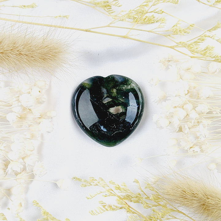 Moss Agate Heart Worry Stone